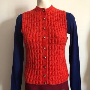 Hand-Knit Wool Sweater Vest Button Up Vtg